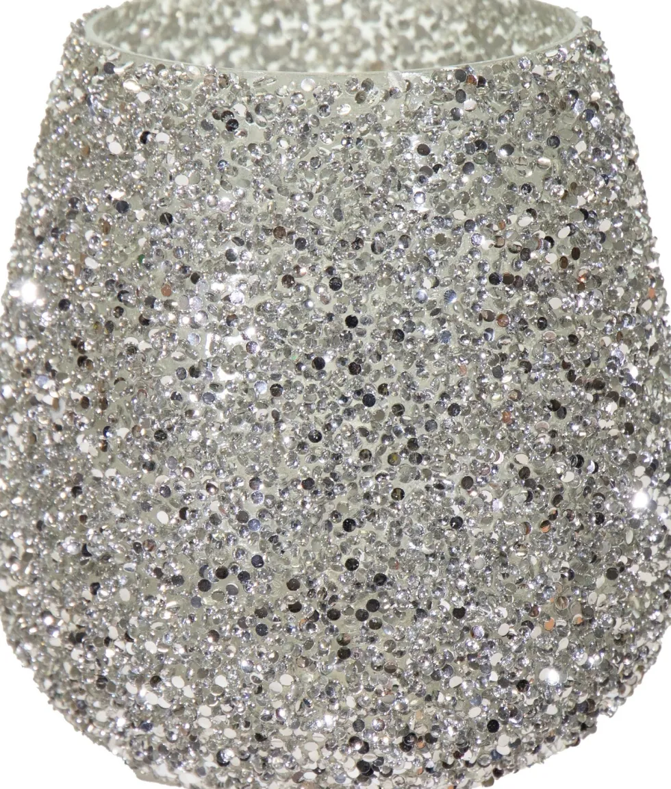 Waxinelichthouder Strass Lulu zilver D 16 H 16,5 cm