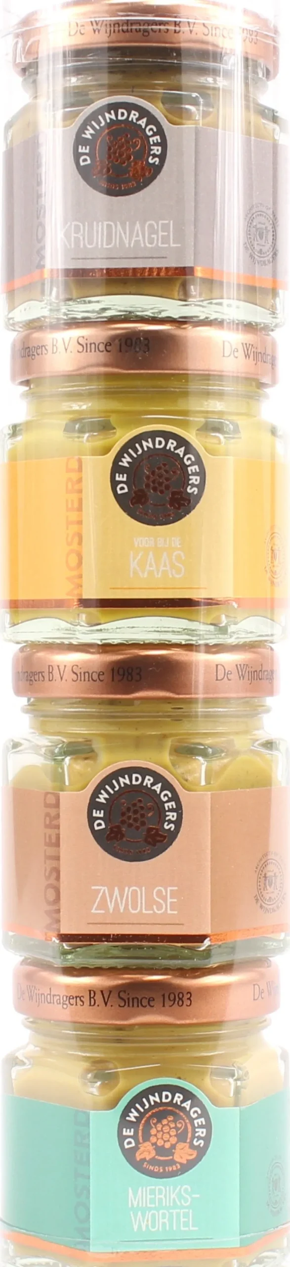Wijndragers cadeauverpakking diverse mosterd 4-delig